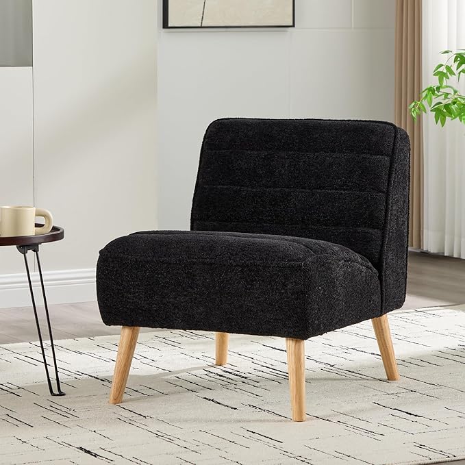Mlmh &amp Kngwa 24.4 W Mid Century Modern Accent Chair Armless Accent Chairs Comfy Upholstered Reading Chairs Chenille Vanity Chair for Living Room Bedroom Black