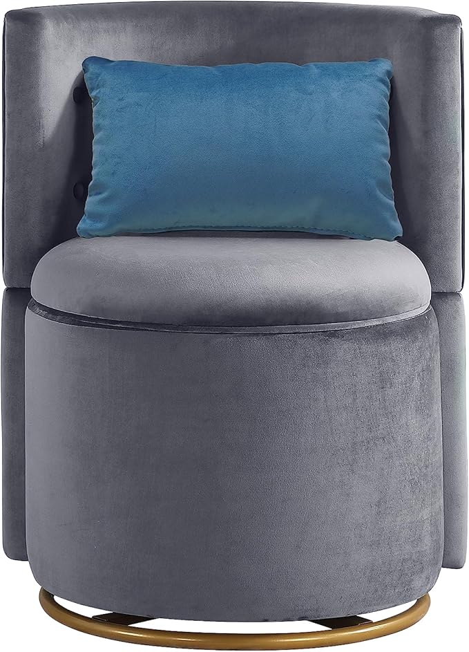 Generic 360° Swivel Accent Chair with Storage Function and Velvet Pillow Velvet Curved Chair with Gold Metal Base for Living Room Nursery Bedroom [Video] Grey