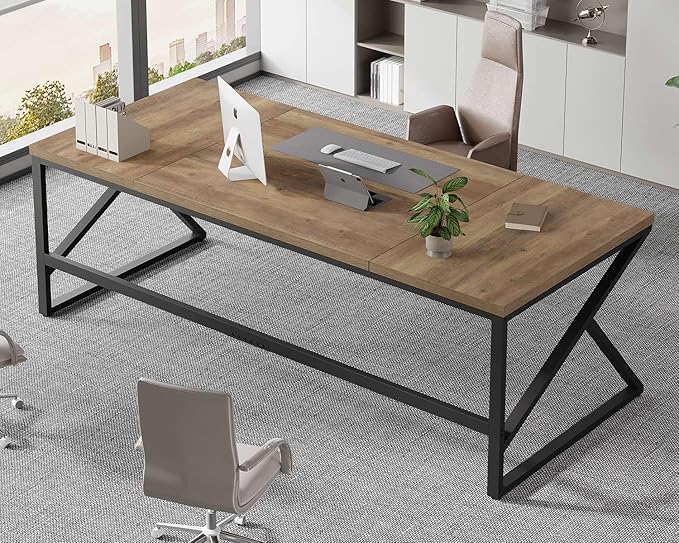 HSH Extra Large Home Office Desk Rustic Wood and Metal Computer Desk for 2 People 78 Inch Long Executive Writing Study Gaming Double Desk Workstation Bedroom Living Room PC Table for 2 Monitors