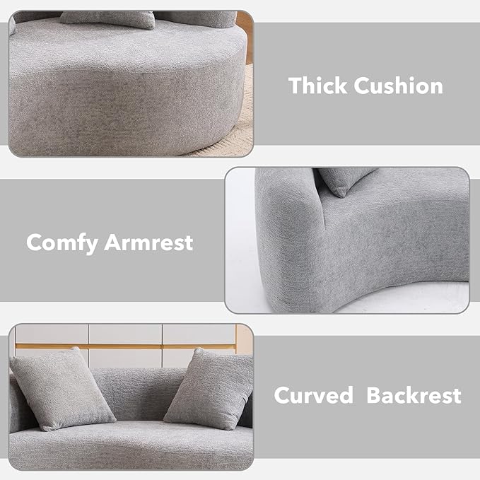 67 Modular Sectional Loveseat Sofa Chenille Upholstered Cloud Couch with S-Shaped Cushion Boneless Couch Sleeper Deep Seat Sofa with Throw Pillows for Living Room (Light Gray) | Chenille Comfortab