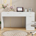 60 Executive Desk with Fluted Drawers Wood Home Office Desk with Storage Cabinet Fluted Reversible Computer Writing Desk for Study Living RoomWhite