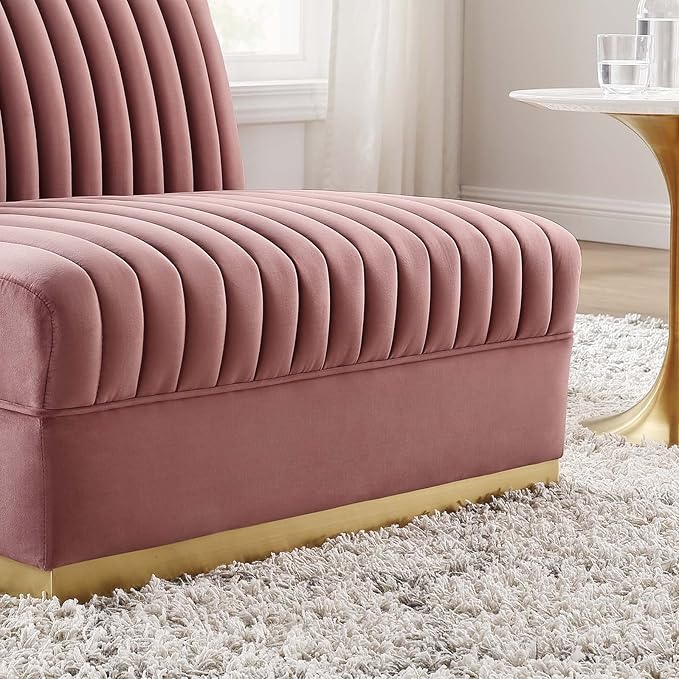 Modway Sanguine Channel Tufted Upholstered Performance Velvet Modular Sectional Sofa Armless Chair in Dusty Rose