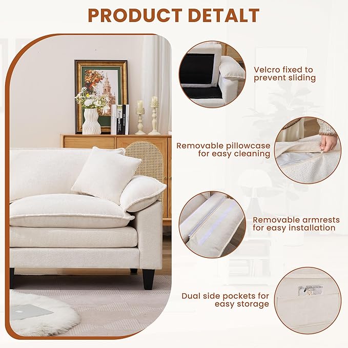 83 Loveseat SofaCloud Couch for Living RoomComfy Love Seat with Double Cushion2 PillowsRemovable Cover for Bedroom Apartment and Office