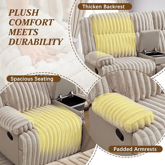 Oversized Reclining Loveseat with Hidden Cup Holders &amp Wireless Charger Wall Hugger Reclining Sofa Manual Double Recliner Loveseat with USB Ports for Living Room (Beige Loveseat)