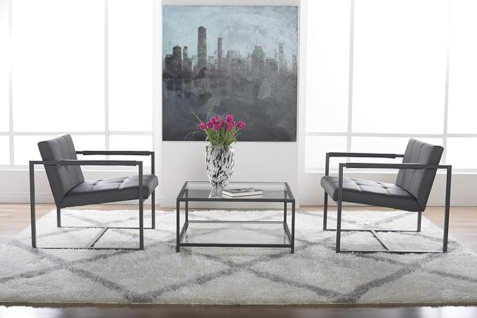 Studio Designs Home Modern Accent Chair Camber Mid-Century Pewter Grey Metal Frame &amp Smoke Bonded Leather