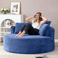 Oversized Round Chair Lounge Chaise Indoor 53.5 Corduroy Boneless Round Chair Fluffy Single Deep Seat Cloud Sofa Chairs Modern Circle Chaise Lounge for Bedroom Living Room Blue
