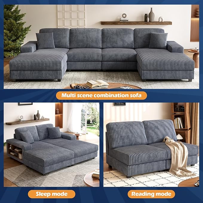 ERYE U-Shaped Modular Sectional Sofa Convertible Symmetrical Sofa Couch with Removable Chaise Lounges U Shaped Double Chaises Sectional Couches with Storage Armrests