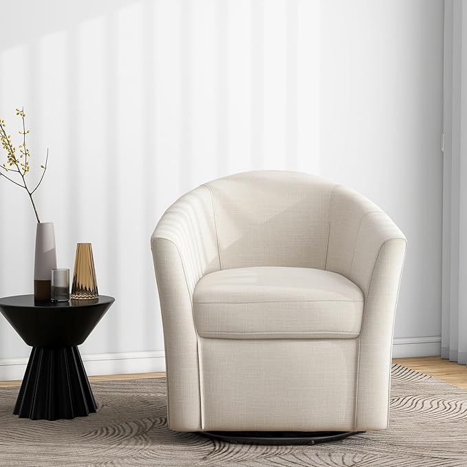 Swivel Accent Chair Armchair Modern Round Single Sofa Seating Comfy Reading Barrel Chairs for Living Room Bedroom (Beige Set of 1)