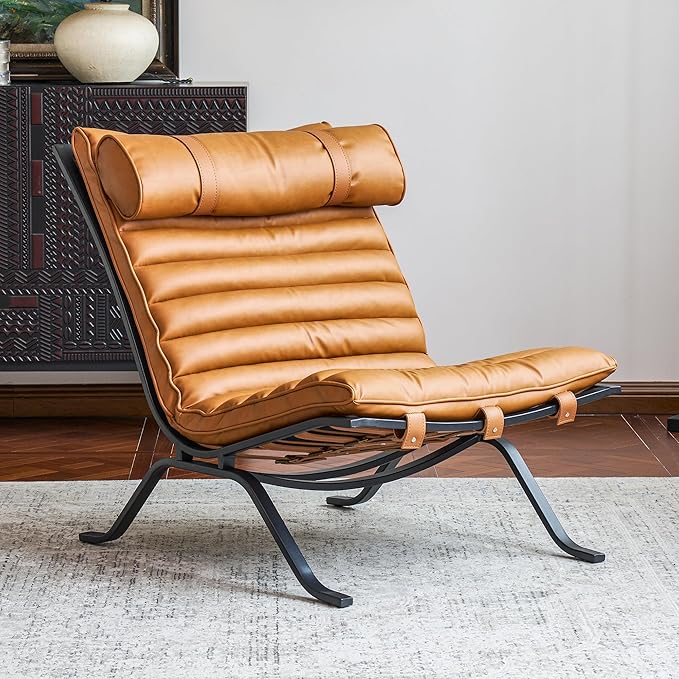 Leather Upholstered Armless Chair Modern Design Luxury Lounge Chair (Brown)