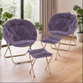Cozy Saucer Chair Living Room Chair Faux Fur Soft Thick Padded Folding Chair Comfortable Moon Chair for Living Room Bedroom Reading Nook Modern Style 2 Pack Purple