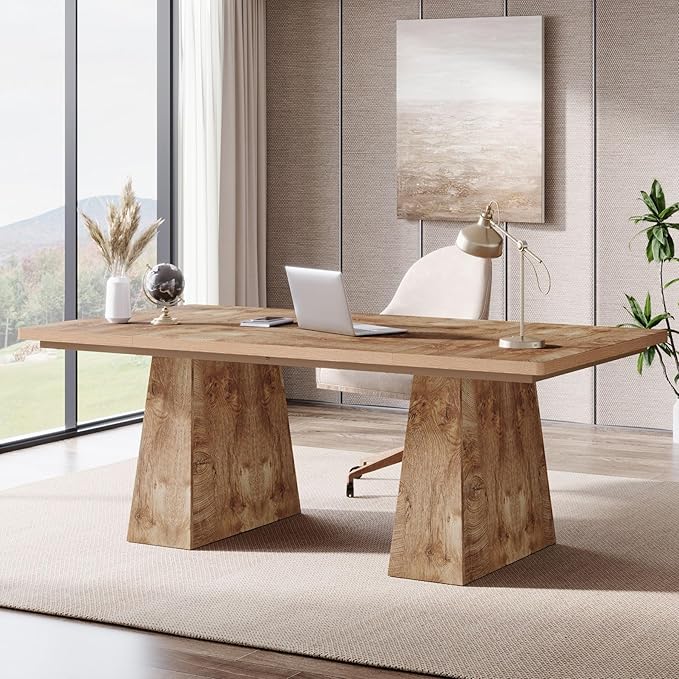 Tribesigns 63-Inch Executive Desk Large Office Computer Desk with Double Pedestal Modern Simple Workstations Writing Table Conference Table Business Furniture for Home Office Natural