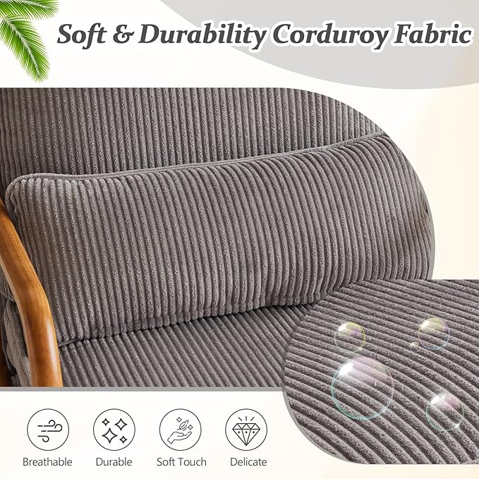 VINGLI Upgraded Premium Corduroy Accent Chairs Set of 2Upholstered Arm ChairSolid Wood Comfy Reading Chair with Lumbar Pillow Mid Century Modern Chairs for Living RoomBedroomLight Grey