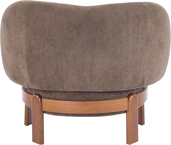 Christopher Knight Home Lily Solid Wood Wingback Accent Chair Fabric Upholstered Club Chair Curved Backrest Single Sofa Comfy Reading Lounge Chair for Living Room Soft Cushion Seating Dark Brown