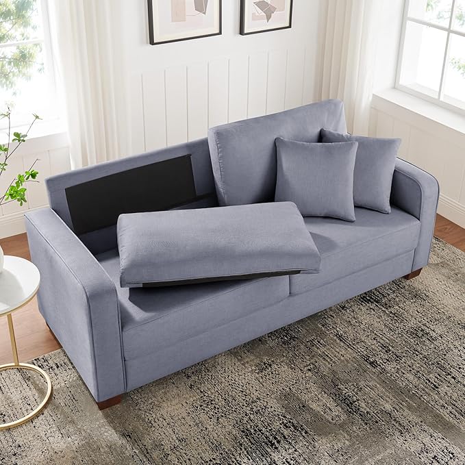 VANOMi Loveseat Couches for Living Room Modern Sofas &amp Couches with Cushion &amp 2 Pillow Comfy Linen Loveseat Sofa for Small Space Office Apartment Light Grey