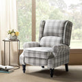 HULALA HOME Upholstered Wingback Recliner Chair Small Adjustable Footrest Push Back Single Reclining Sofa Mid Century Modern Lounge Armchair for Living Room Bedroom Reading/Plaid Grey