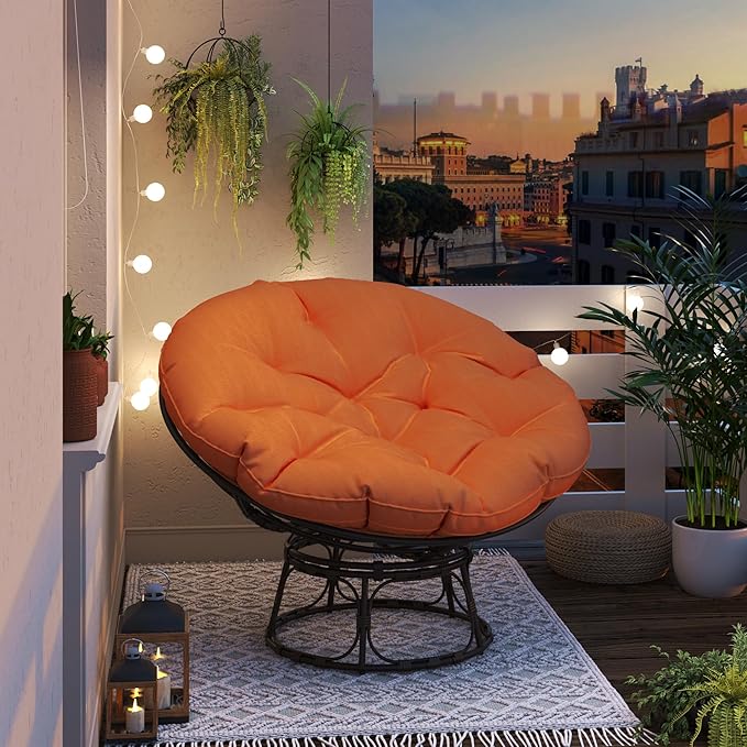 46'' Large Size Papasan Chair (Non-Swivel) with Cushion and Frame Round Lazy Chair for Living Room and Bedroom Orange