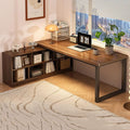 L-Shaped Computer Desk with StorageCorner Desk with 2-Tier Storage ShelvesReversible Home Office DeskModern Wood PC TableLarge Study Writing Table for Small Space