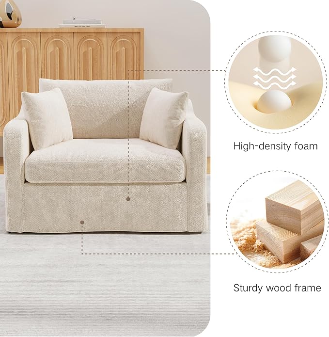 Mlmh &amp Kngwa Oversiezd Reading Chair 43 Inch Chenille Armchair Comfy Upholstered Large Chair Deep Seat Single Sofa with 2 Pillows for Reading Nook Living Room Bedroom Beige
