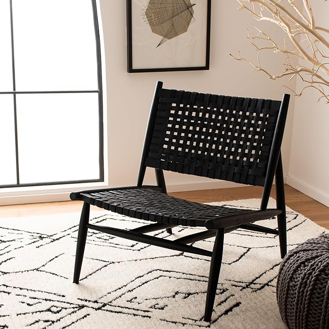 Safavieh Home Soleil Natural and White Leather Woven Accent Chair