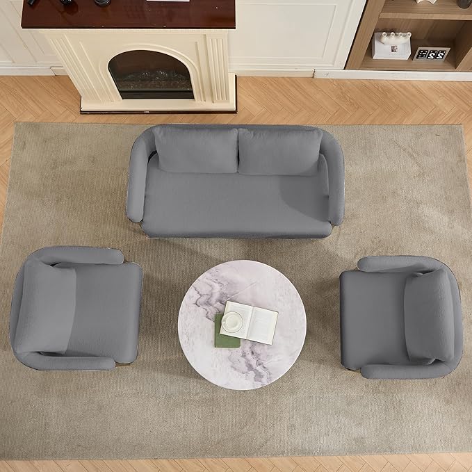 YISHENG Loveseat Sofa and 2 Accent Chairs Comfy Sofa Modern Accent Chairs for Living Room with Golden Legs Teddy Upholstered Reading Armchairs no Wheels for Reception Room//Bedroom/Lounge/OfficeGrey