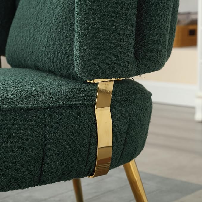 Boucle Accent Chair Modern Upholstered Armchair Tufted Chair with Metal e Single Leisure Chairs for Living Room Bedroom