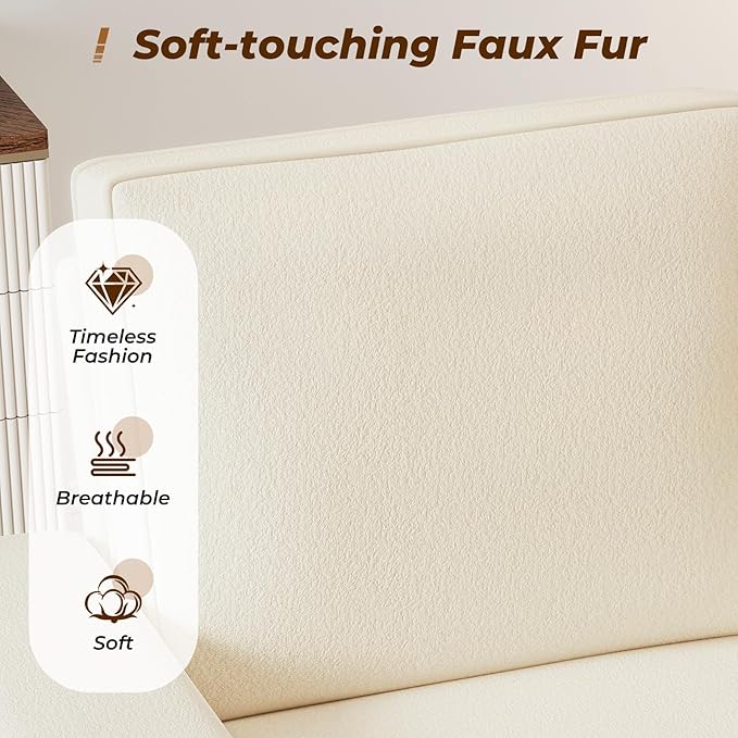 Furnimart 36 Wide Plush Accent Chair Single Sofa with USB Charger &amp Cup Holder Oversized Comfy Chair Tufted Terry Fabric Ideal for Living Room Bedroom Apartment(Terry-Beige)