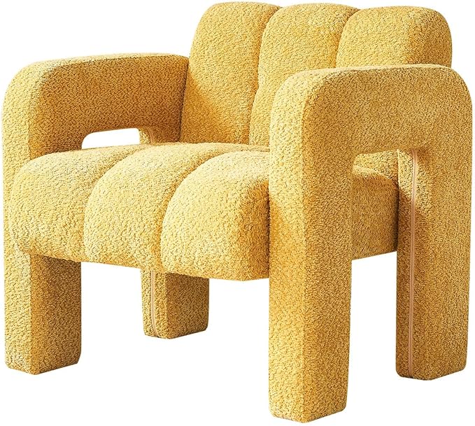 Comfortable Boucle Accent Chair Yellow 31.1 Inch Wide Modern Living Room Bedroom Seating
