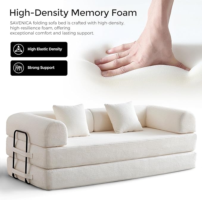 79 Corduroy Floor Sofa Bed Convertible Modular Sleeper Sofa Removable Parts Design Comfortable Seating and Sleeping for Family Use Relaxation Area (Beige White)