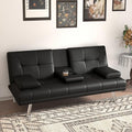 Anwick Convertible Folding Futon Sofa BedModern PU Leather Sleeper Love Seat with 3 Reclining Backrest &amp Cup Holders67 Comfy Sofa Couches for Living Room Small Home Office (Black)
