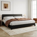 Allewie King Size Bed Frame with Adjustable Headboard Faux Leather Platform Bed with Wood Slats Heavy Duty Mattress Foundation No Box Spring Needed Noise-Free Easy Assembly Black