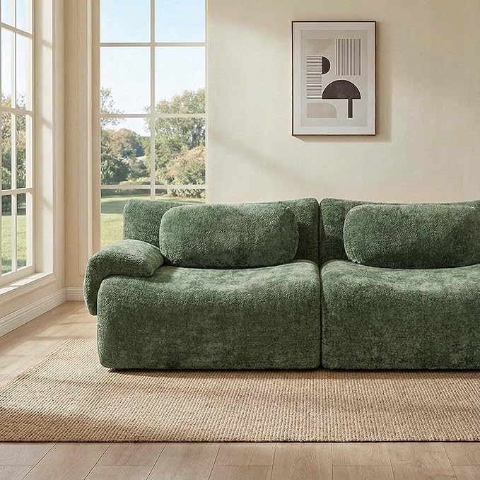 116 Modular Cloud Sofa Boneless Sectional Couches for Living Room with Memory Foam 3 Seater Modern Chenille Sofas Home Comfy No Assembly Couch for Apartment Green