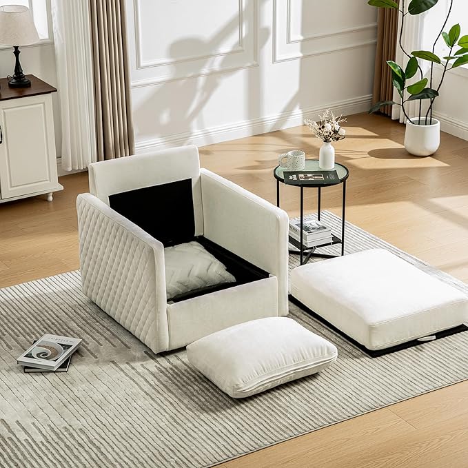KEIKI Modern Upholstered Swivel Accent Armchair with Storage Square Club Chair for Living Room Seating