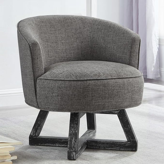 360°Swivel Accent Chair Farmhouse Retro Dressing Chair Linen Fabric Upholstered Reading Chair with Wood Base Bucket Chair for Living Room Bedroom Office Dresser (Dark Gray)