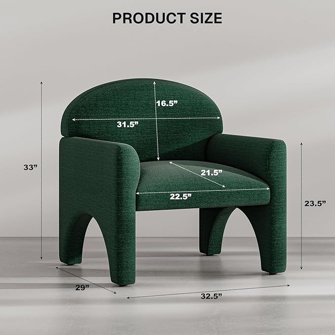 BELLEZE Modern Accent Chair Set of 2 Comfortable Upholstered Arched Design Armchair with Rubber Wood Legs for Living Room Bedroom Office - Green