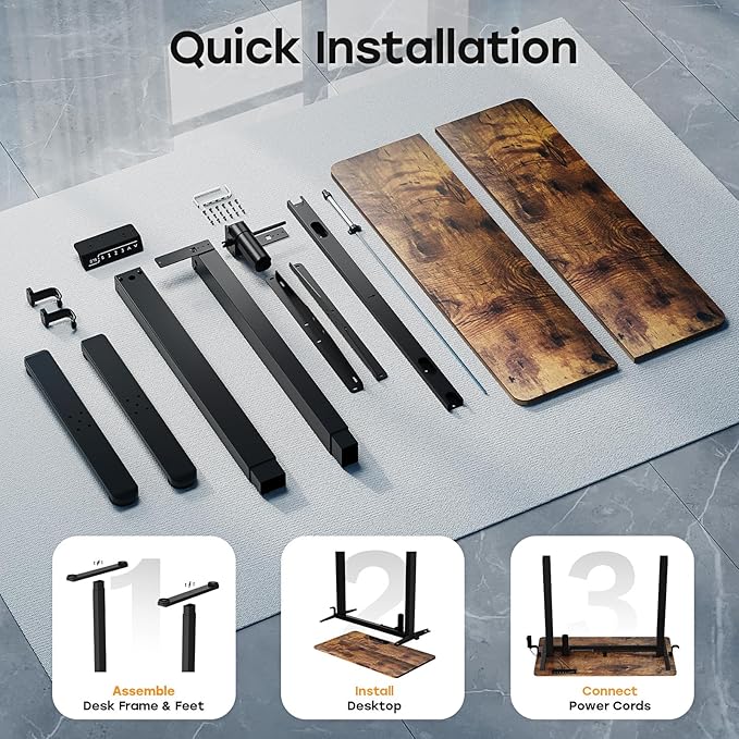 Small Standing Desk 35 ×20 Electric Standing Table Height Adjustable Compact Sit Stand Workstation with Splice Board Home Office Desk with 2 Hooks Rustic Brown