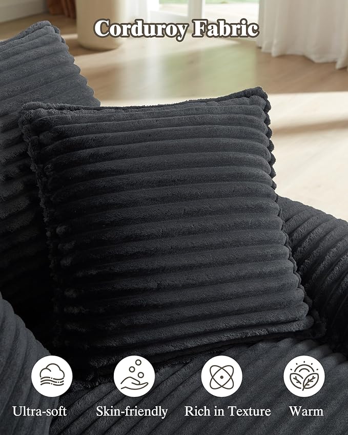 Oversized Chaise Lounge Chair Indoor Upholstered Corduroy Couch with 3 PillowsComfy Fluffy Cloud CouchSingle Sleeper Sofa Chair for Livingroom (Deep Gray + Ottoman 52W X 70.87D)
