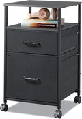 DEVAISE Mobile File Cabinet Rolling Printer Stand with Open Storage Shelf Fabric Vertical Filing Cabinet fits A4 or Letter Size for Home Office Black