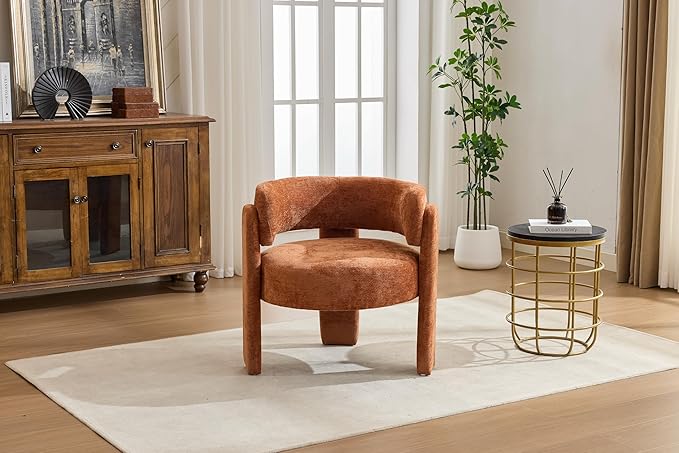 GDFStudio 30 Modern Accent Chair Upgrade Leisure Boucle Upholstered Armchair with Curved Arms and Waist Pillow Comfy Single Sofa Chair for Living Room Bedroom Office Apartment Orange