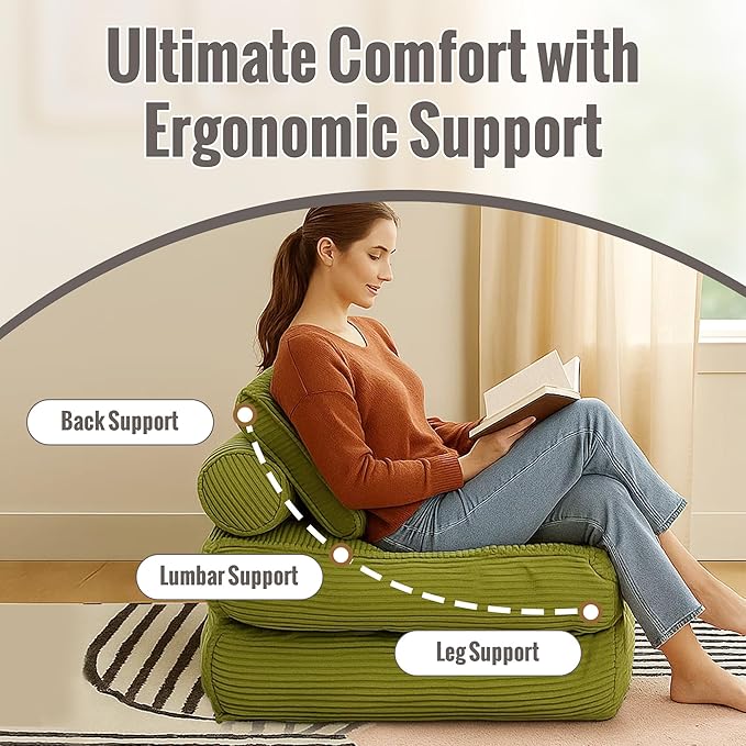 Folding Sofa Bed Convertible Sleeper Chair 33 with Pillow Futon Boneless Couch with Back Support Small Couch for Living Room(Green Double)