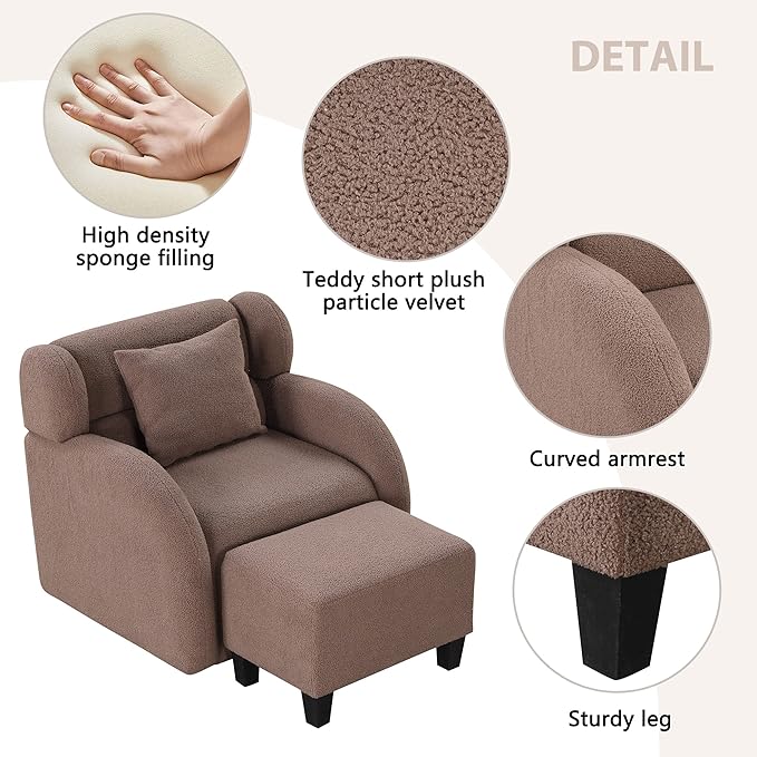 Swivel Accent Chair with Ottoman Teddy Short Plush Particle Velvet Armchair360 Degree Swivel Barrel Chair with Footstool for Living Room Hotel Bedroom Office Lounge