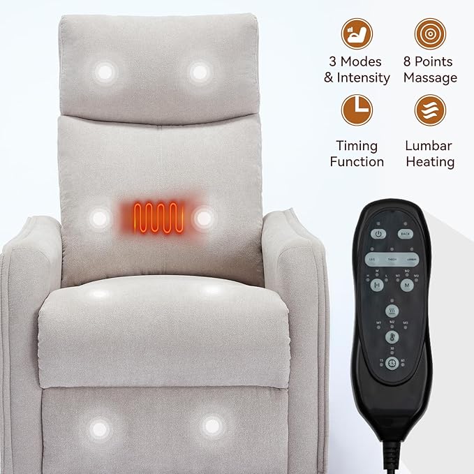 Power Lift Recliner Chair for ElderlyHeat Massage Manual Recliners Chair with RockerChair Recliners for Small SpacesPortable Chair Recliners for Living Room for AdultsEasy AssemblyBeige
