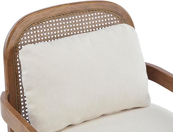 Christopher Knight Home Nadine Modern Club Chair Set of 2 with Cushion Wooden Living Room Accent Chair with Rattan Open Back Bedroom Comfy Reading Chair Beige+Light Brown