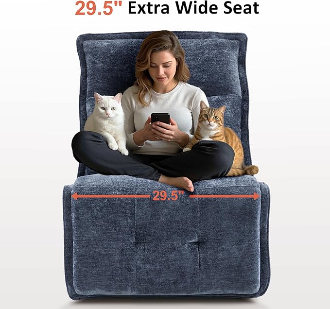 MCombo Wall Hugger Armless Power Recliner Chair with USB Ports 29.5 Extra Wide Seat Oversized Fabric Powered Reclining Sofa for Living Room Small Space ALR01 (Navy Blue)