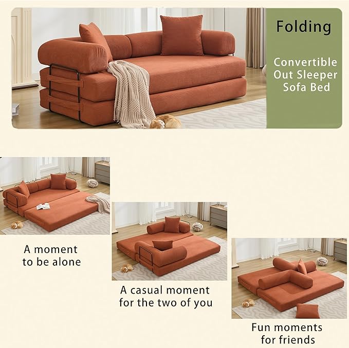 MYFUNSHOP Sleeper Sofa Bed4-in-1 Convertible Folding Boneless CouchFoldable Love Seat with Pillow Corduroy Floor Futon Couch for Living RoomBedroomLounge Studio