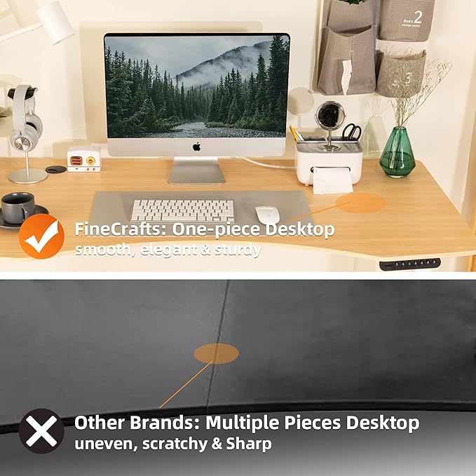 Electric Standing Desk 71 x 32 Inches Dual-Motor Height Adjustable Desk Electric Sit Stand Desk Home Office Desks (71 Natural Maple Ergonomic/White Frame)