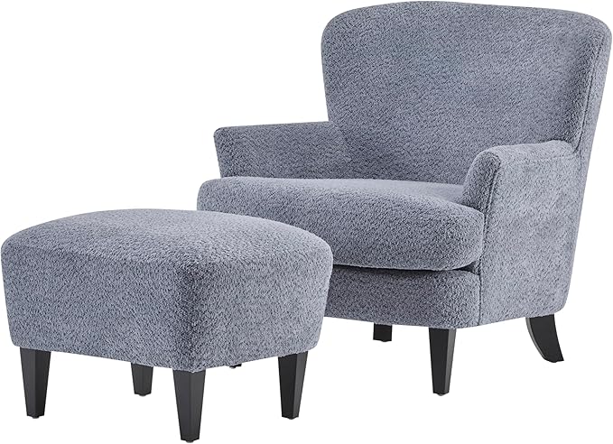Christopher Knight Home Winnie Boucle Upholstered Wingback Accent Chair and Ottoman Footrest Living Room Lounge Chair and Ottoman Set Bedroom Comfy Reading Chair with Footrest Stool Dusty Blue
