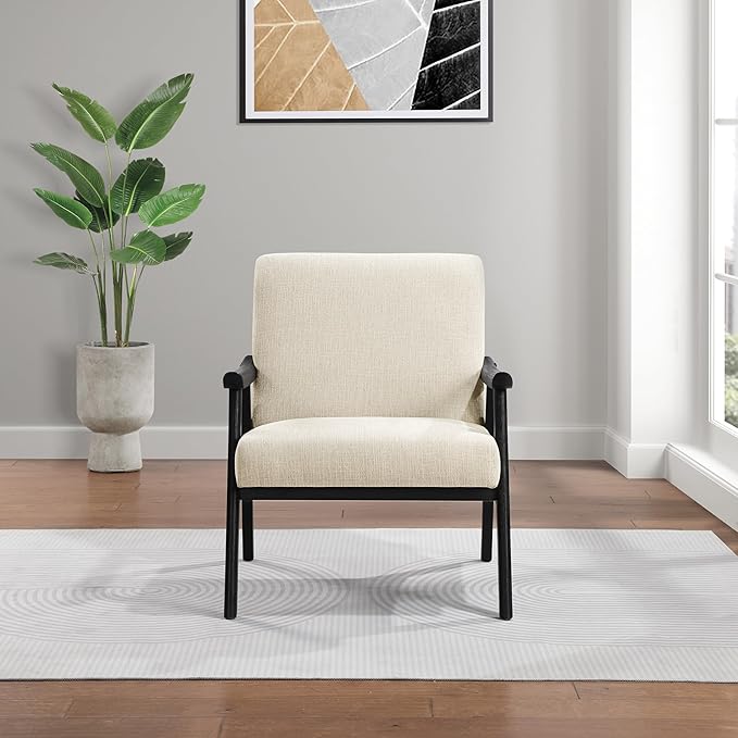 OSP Home Furnishings Weldon Mid-Century Modern Armchair Linen Fabric with Black Finished Frame