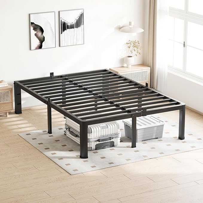 20 Inch Full Size Bed Frame 3500Lbs Heavy Duty Metal Platform with Round Corner Legs Mattress Slide Stopper Steel Slat Support No Box Spring Needed Noise Free Non-Slip Easy Assembly