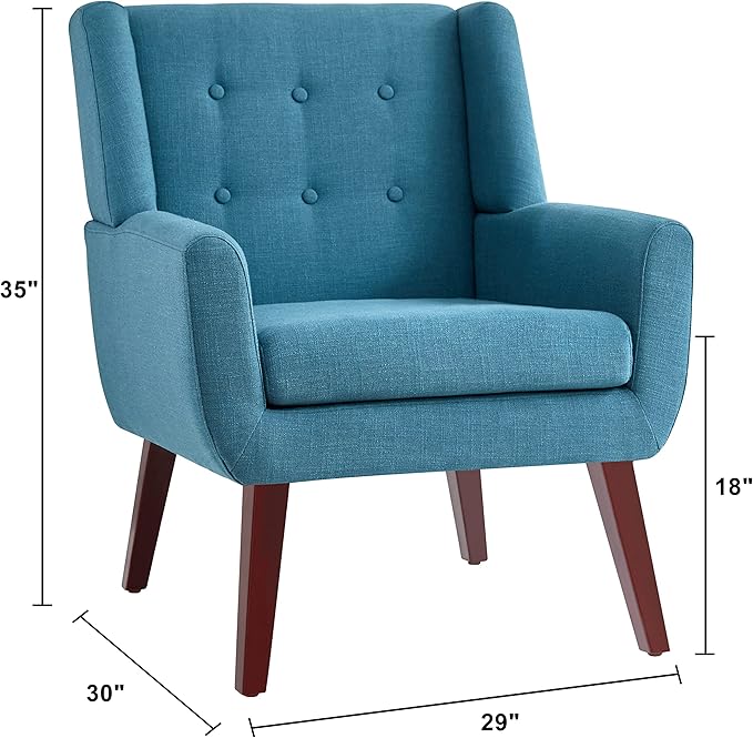 HUIMO Accent Chair Set of 2 Upholstered Button Tufted Armchair Linen Fabric Sofa Chairs for Bedroom Living Room Mid Century Modern Comfy Reading Chair (2Lake Blue)