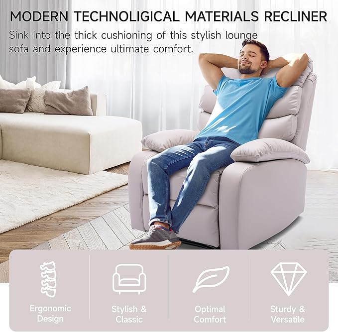 Manual Leather Recliner Chair Small Recliner Chair with Tech- Leather Lazy Boy Recliner Chair for Bedroom Livingroom RV Beige